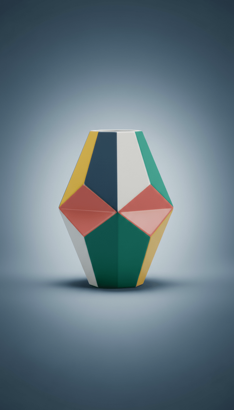 Porcelain-Finish Geometric Vase Sculptural Form